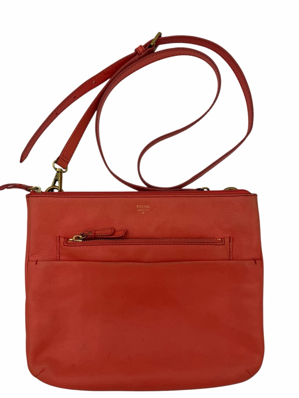 Fossil Tangerine Orange Leather Crossbody Bag